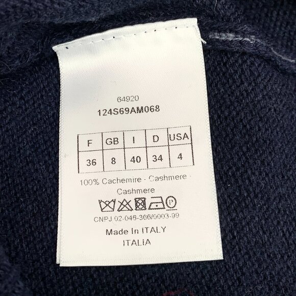 DW0471 Christian Dior Blue Flower Inlay Cashmere Round Neck Long Sleeve Sweater - Picture 6 of 8